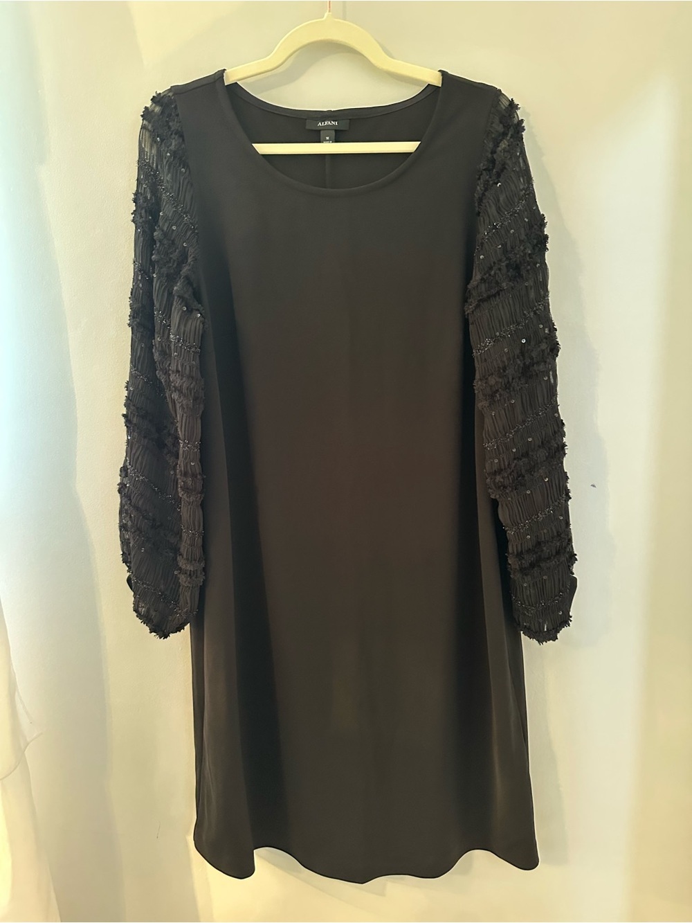 Alfani Women Black Sequined Textured Long Sleeve Shift Dress Plus Size 1X LBD